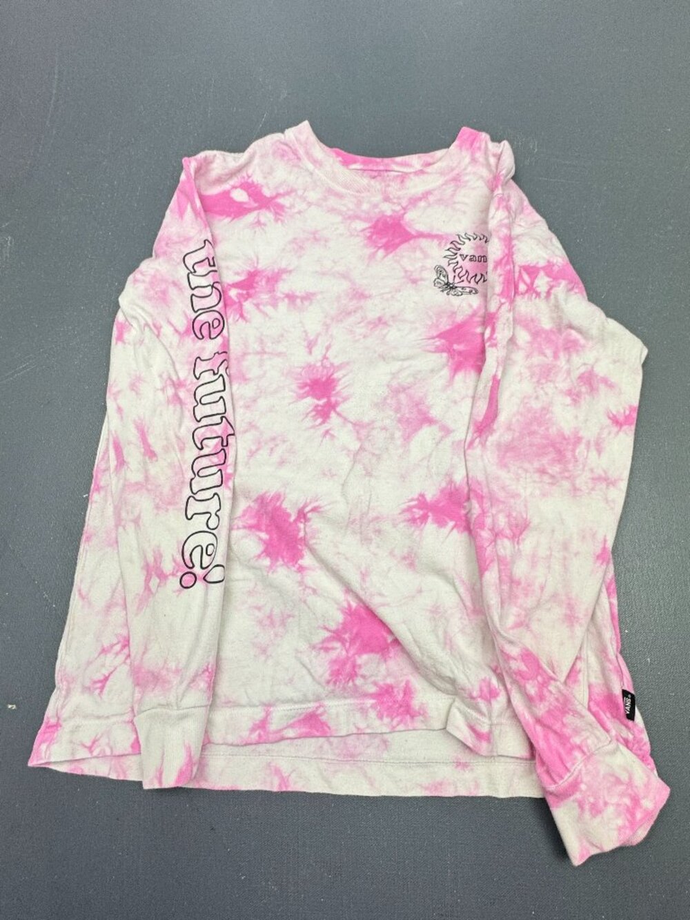 Vans Tie Dye Bunny Mushroom Graphic Long Sleeve Shirt Pink White Women Small